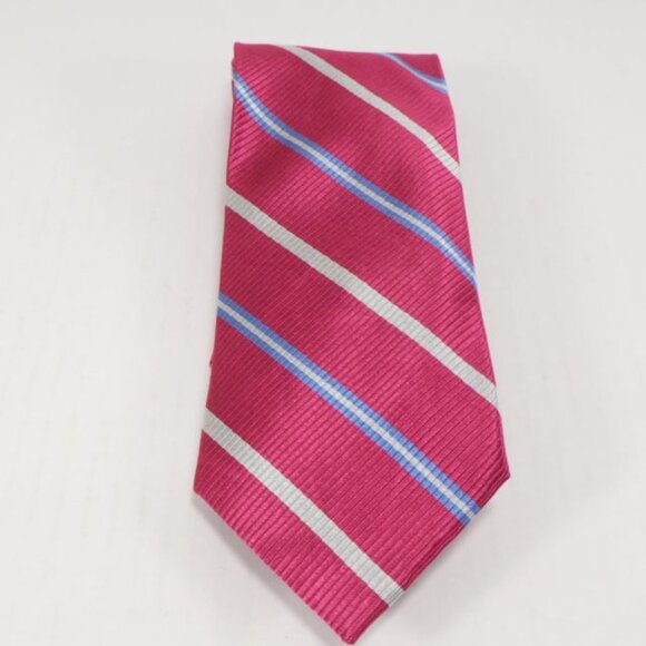 Lands End Mens Necktie Silk Stripes Repp Pink Blue Grey Classic Handsewn - Picture 2 of 6